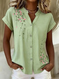 Women's Button-Down Shirt â€?V-Neck, Short-Sleeve, Stylish Button-Front Casual Shirt