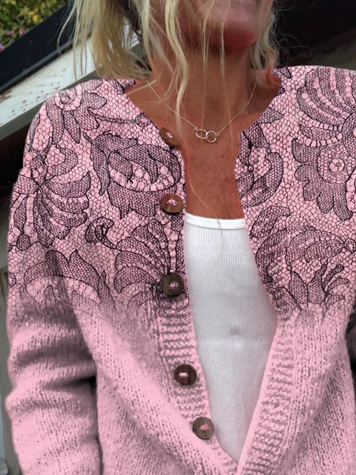 Ethnic Knitted Crew Neck Cardigan