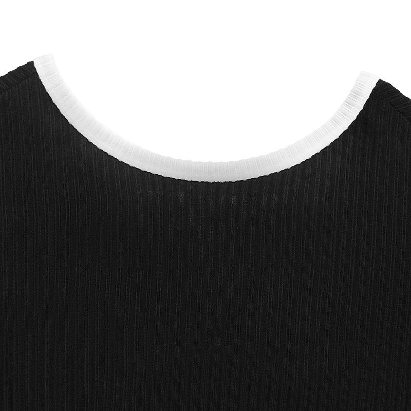 Loose Elegant Multicolor Block Crew Neck T-Shirt