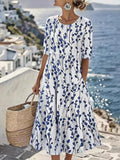 Vintage Floral Round Neck Short Sleeve Casual Dress