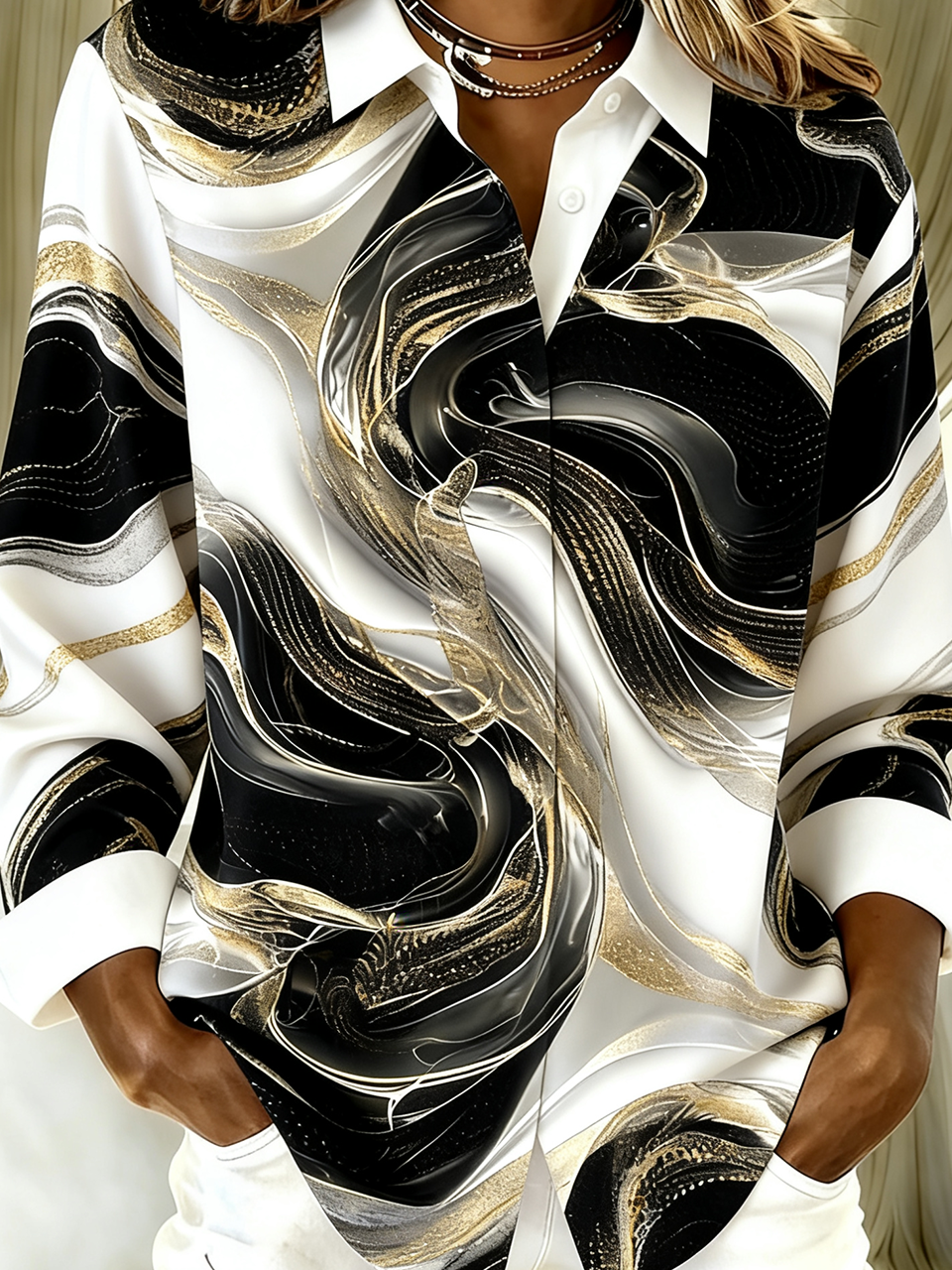 Loose Chevron Shirt Collar Simple Shirt
