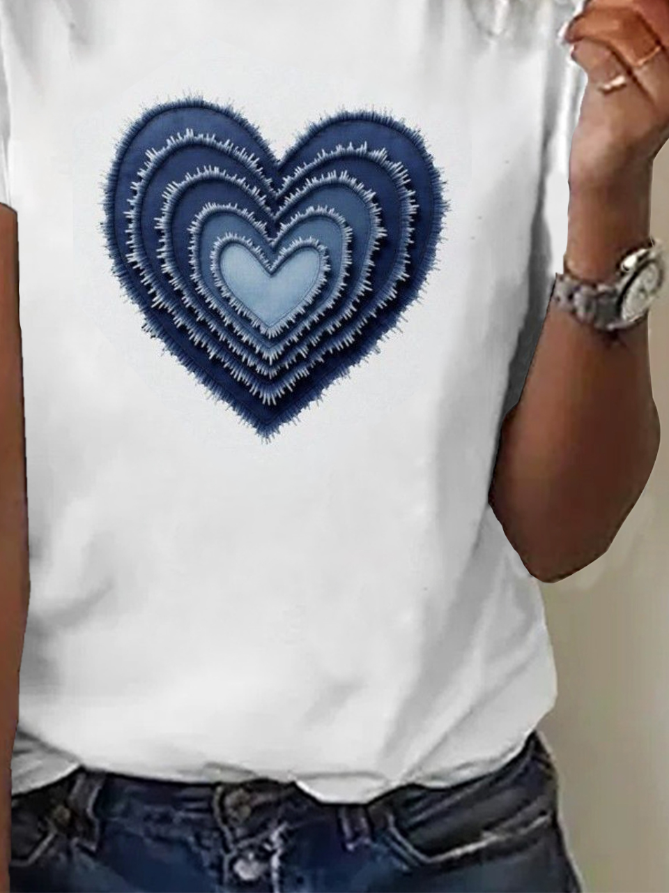 Women's Short Sleeve T-shirt Summer White Heart/Cordate Printing Jersey Crew Neck Daily Going Out Casual Top