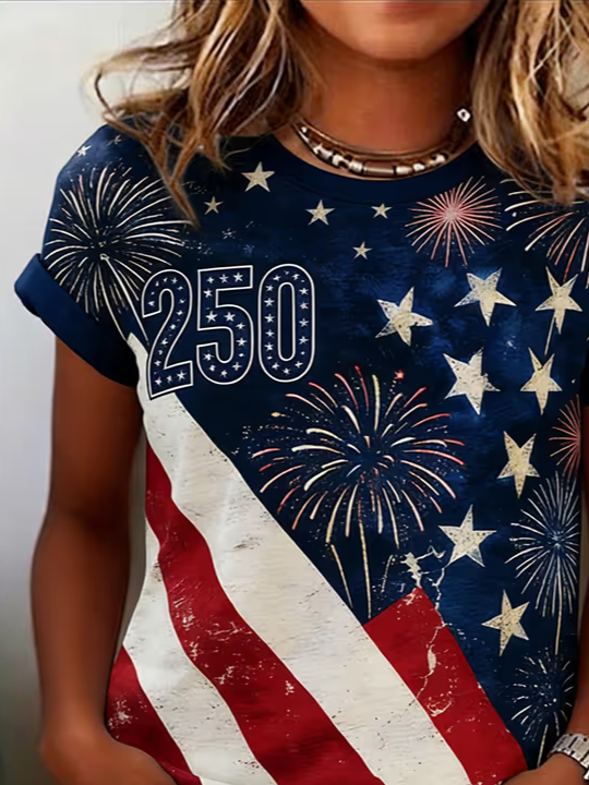 Women's Short Sleeve T-shirt Summer As Picture Independence Day (Flag) Printing Jersey Crew Neck Daily Going Out Casual Top