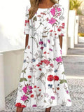 Loose Casual Floral Crew Neck Dress With No