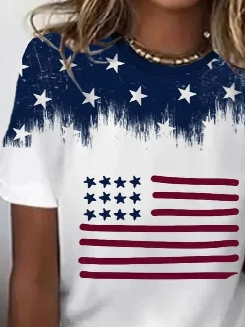 Women's Short Sleeve T-shirt Summer White Independence Day (Flag) Printing Crew Neck Daily Going Out Casual Top