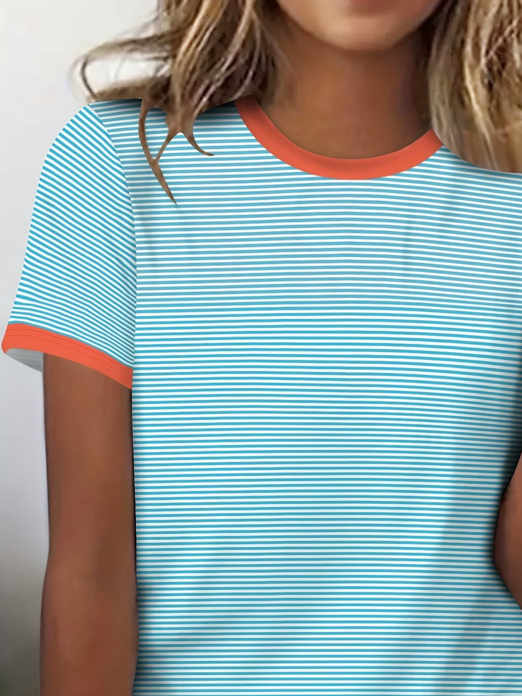 Women's Short Sleeve T-shirt Summer Blue Striped Printing Jersey Crew Neck Daily Going Out Casual Top