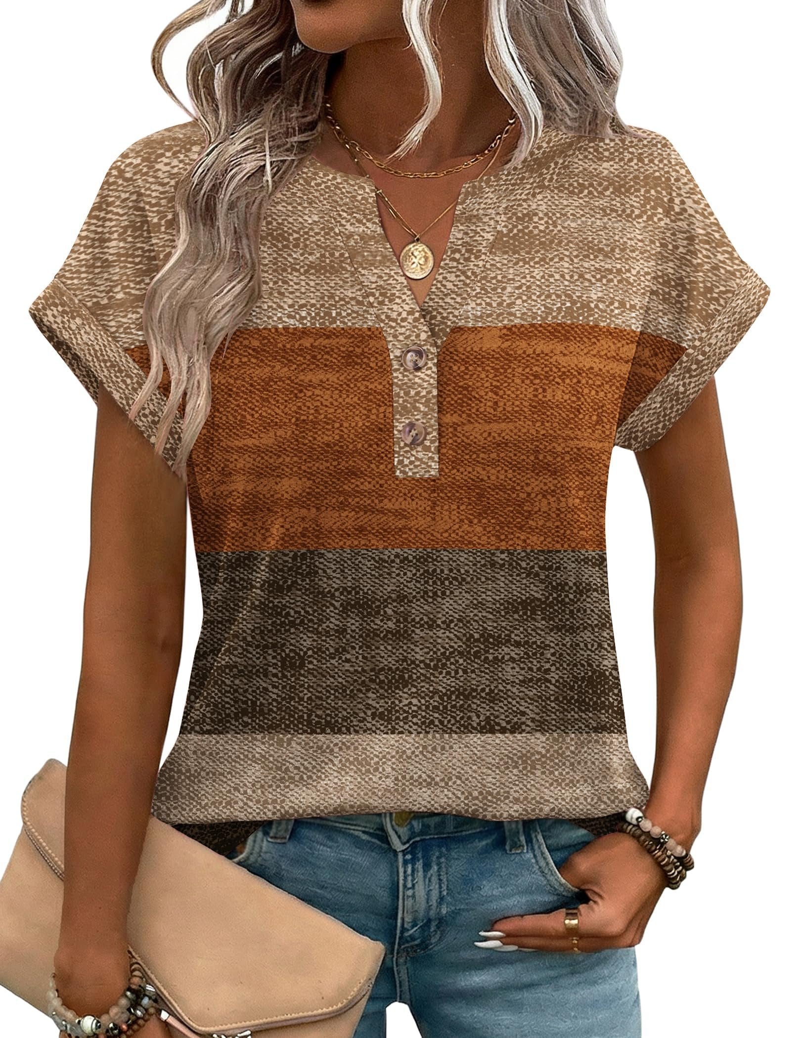 V Neck Elegant Geometric Cotton T-Shirt