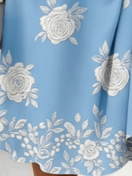 Light Blue White Rose Floral Print Sleeveless V-Neck Casual Midi Dress