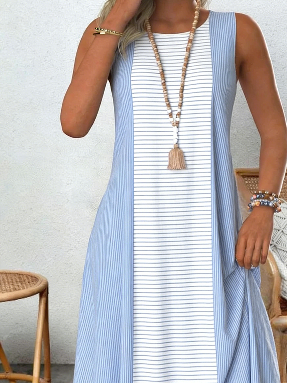 Crew Neck Simple Geometric Dress With No