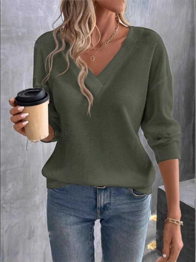 Women's Long Sleeve T-shirt Spring/Fall White Plain Embossed V Neck Dolman Sleeve Daily Going Out Vintage Top