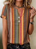 V Neck Striped Elegant T-Shirt