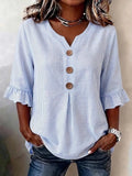 Women's Half Sleeve Blouse Summer Blue Striped Printing V Neck Daily Going Out Vintage Top