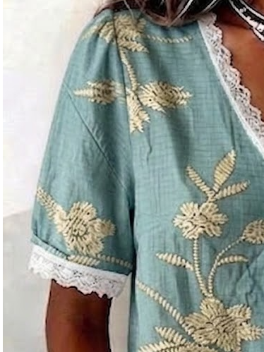 Botanical Pattern Vintage V Neck Blouse