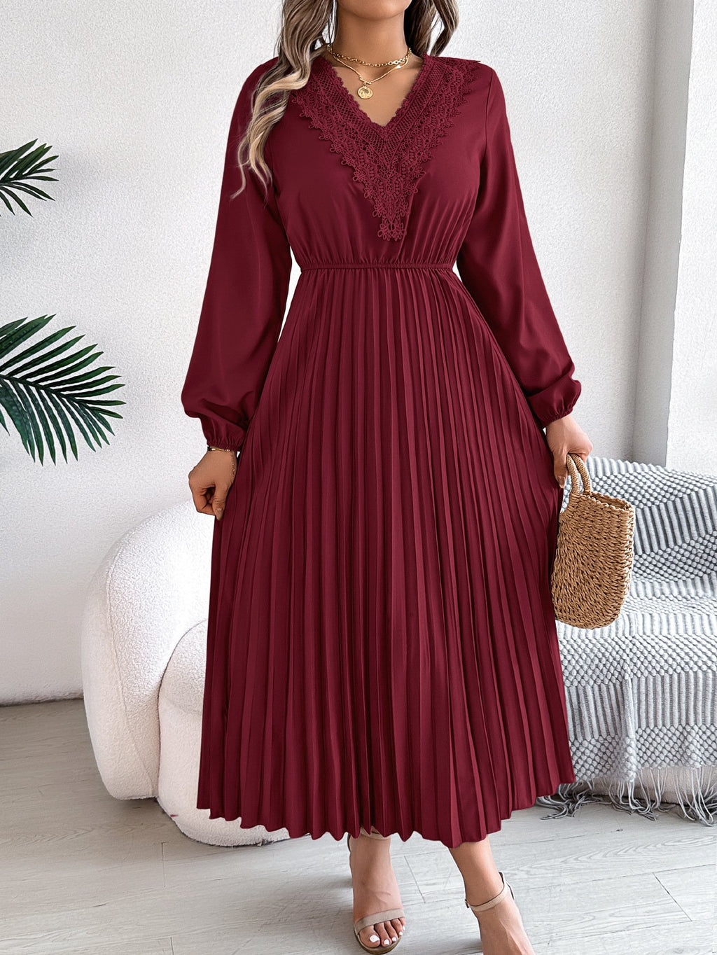 Casual V Neck Cotton Dress With No