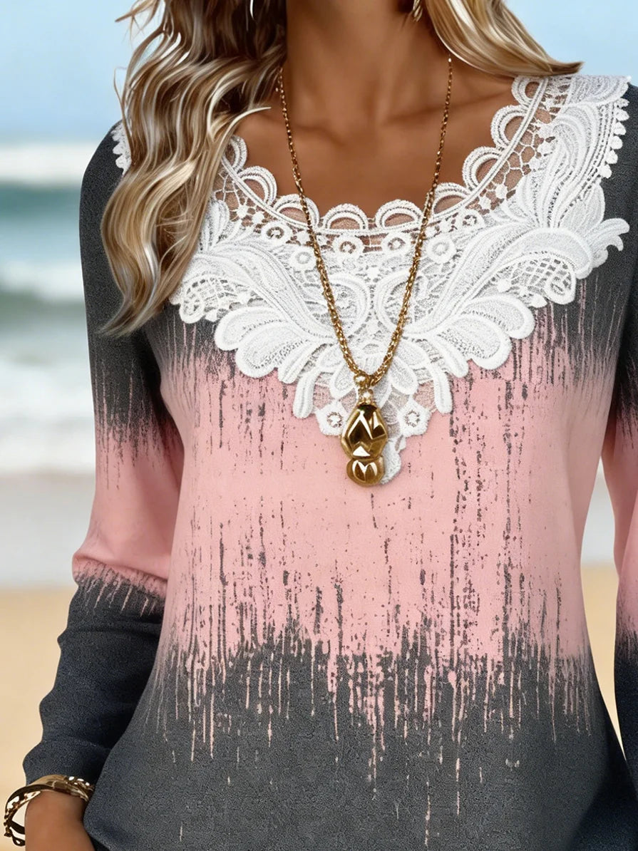 Cotton Elegant Loose Lace T-Shirt