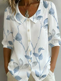Women Colorful Folral Printed Short Sleeve Crew Neck Button Spring Loose Going Out Casual Top