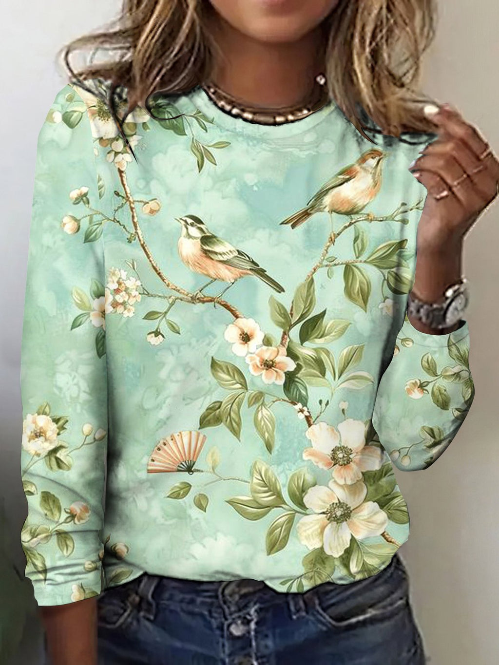 Casual Cotton Crew Neck Floral T-Shirt