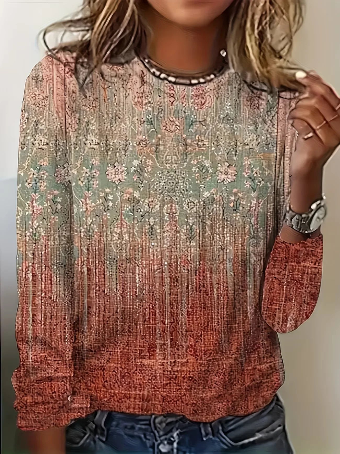 Women's Long Sleeve T-shirt Spring/Fall As Picture Abstract Printing Jersey Crew Neck Daily Going Out Casual Top