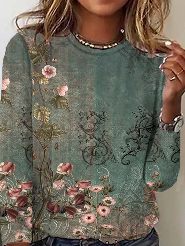 Casual Crew Neck Floral T-Shirt