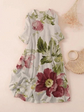 Women's Three Quarter Sleeve Spring/Fall Apricot Floral Printing Crew Neck Daily Going Out Casual Maxi H-Line Classic Dress