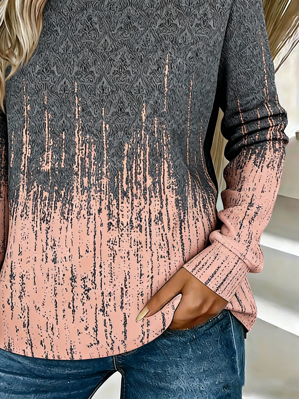 Simple Gradient Pattern Crew Neck Loose Sweatshirt