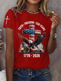 Women's Short Sleeve T-shirt Summer Red America Flag Printing Jersey Crew Neck Daily Going Out Casual Top