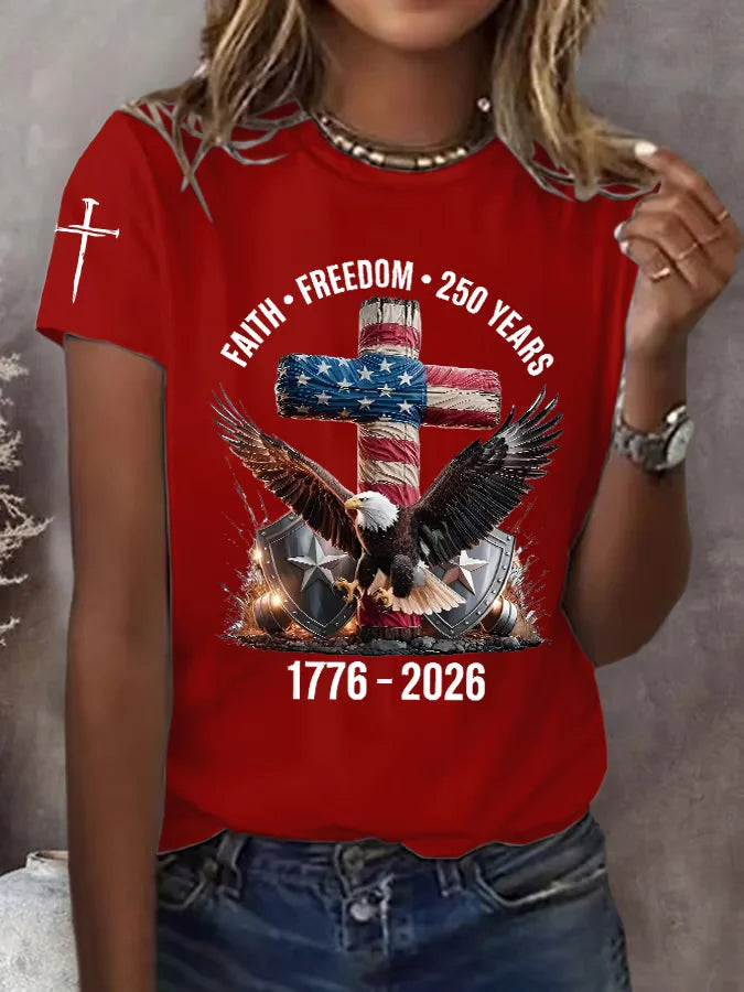 Women's Short Sleeve T-shirt Summer Red America Flag Printing Jersey Crew Neck Daily Going Out Casual Top