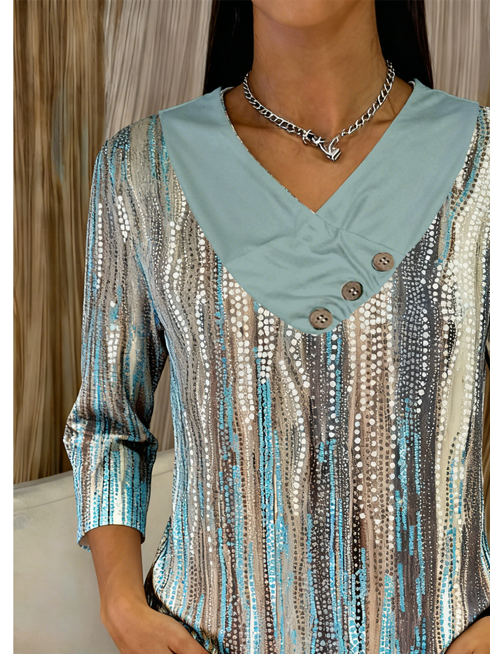 Cotton-Blend Loose V Neck Elegant T-Shirt