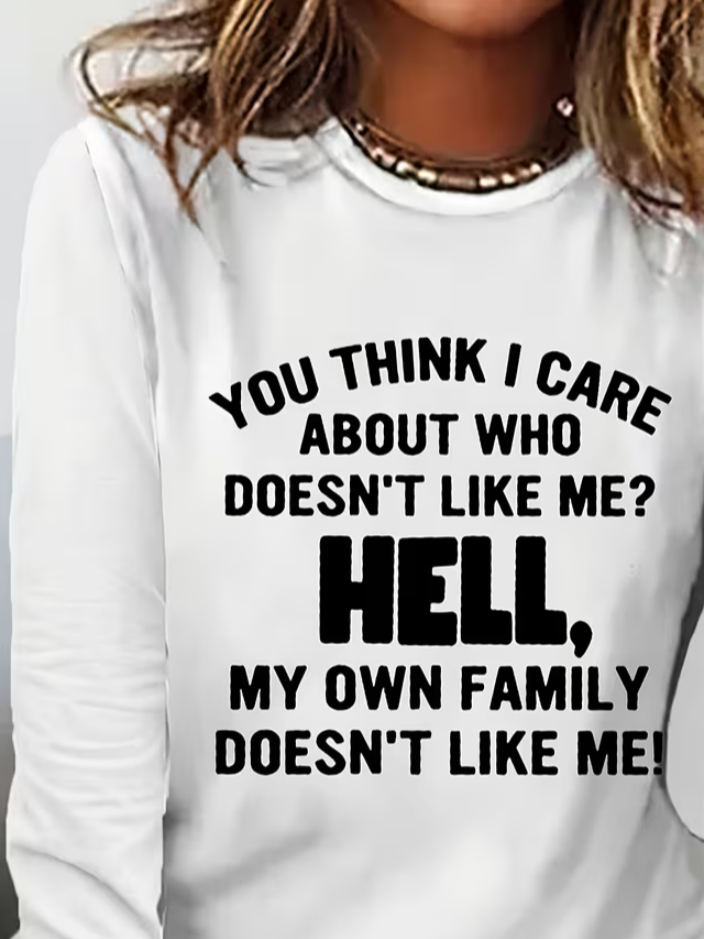 Women's Long Sleeve T-shirt Spring/Fall White Text Letters Printing Jersey Crew Neck Daily Going Out Casual Top