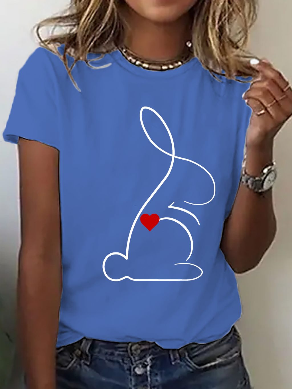 Line Art Rabbit Cotton T-Shirt