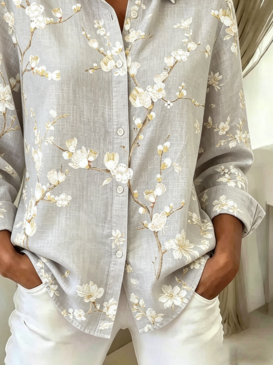 Shirt Collar Floral Loose Casual Shirt