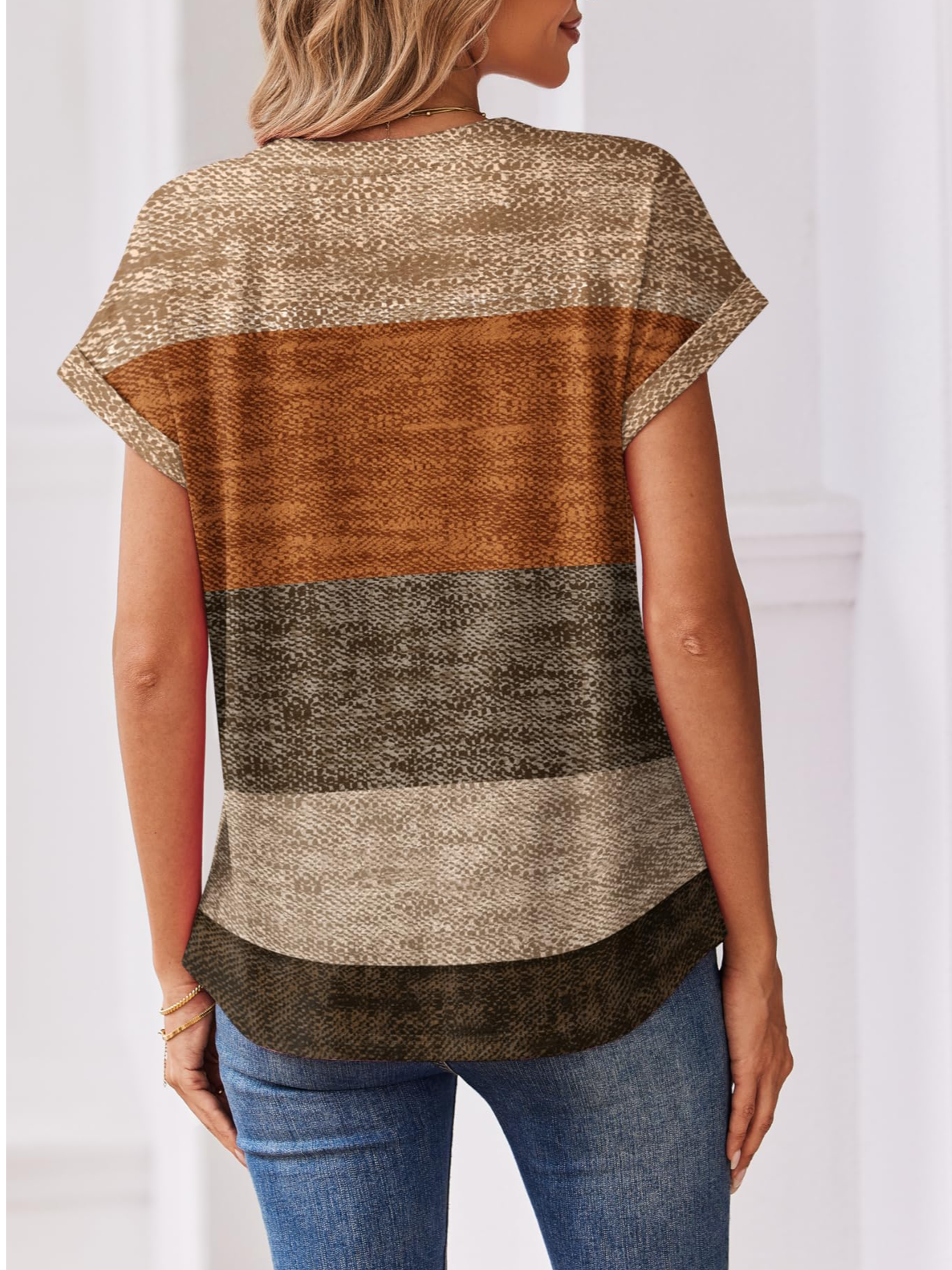V Neck Elegant Geometric Cotton T-Shirt