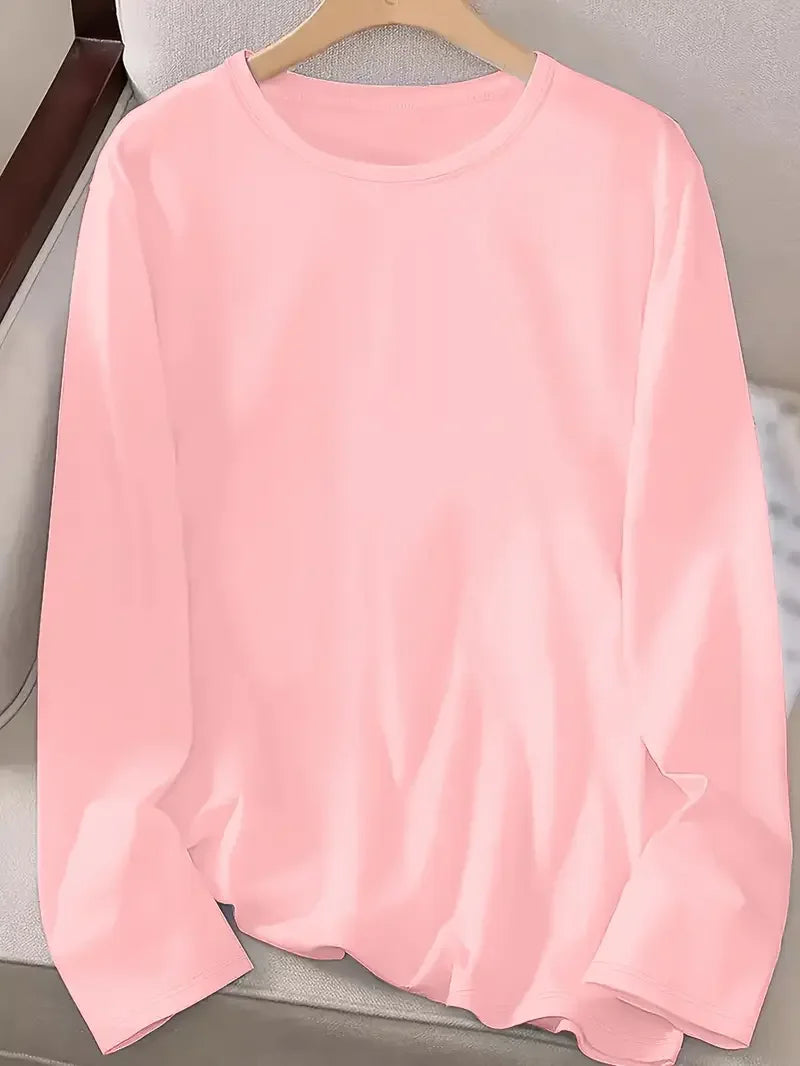 Women's Long Sleeve T-shirt Spring/Fall Pink Plain Printing Jersey Crew Neck Daily Going Out Casual Top