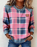 Casual Loose Crew Neck Plaid Sweatshirt