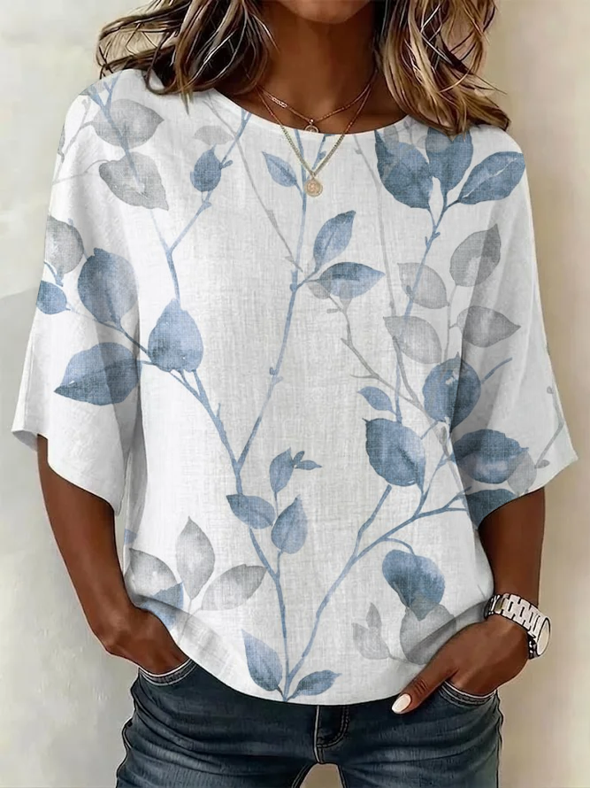 Women's Half Sleeve Blouse Summer White Floral Printing Crew Neck Daily Going Out Vintage Top