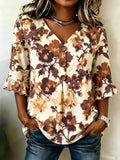 Women's Floral Half Ruffle Sleeve Blouse Summer V Neck Button Daily Going Out Vintage Top