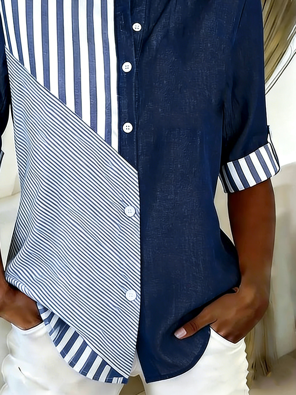 Geometric Elegant Cotton And Linen Shirt