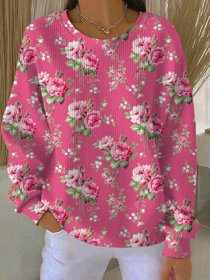 Printing Floral Casual Loose Sweatshirt