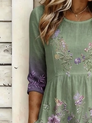 Regular Fit Floral Crew Neck Boho Dress With No