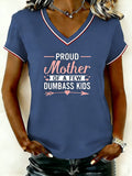 Mother's Day Letter Pattern Short Sleeve V Neck Loose Casual T-Shirt