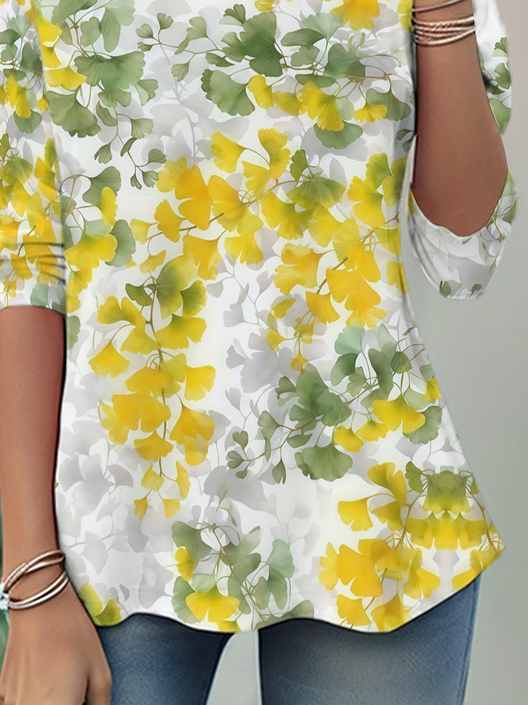 Women's Long Sleeve T-shirt Spring/Fall Yellow Floral Jersey Crew Neck Daily Going Out Casual Top