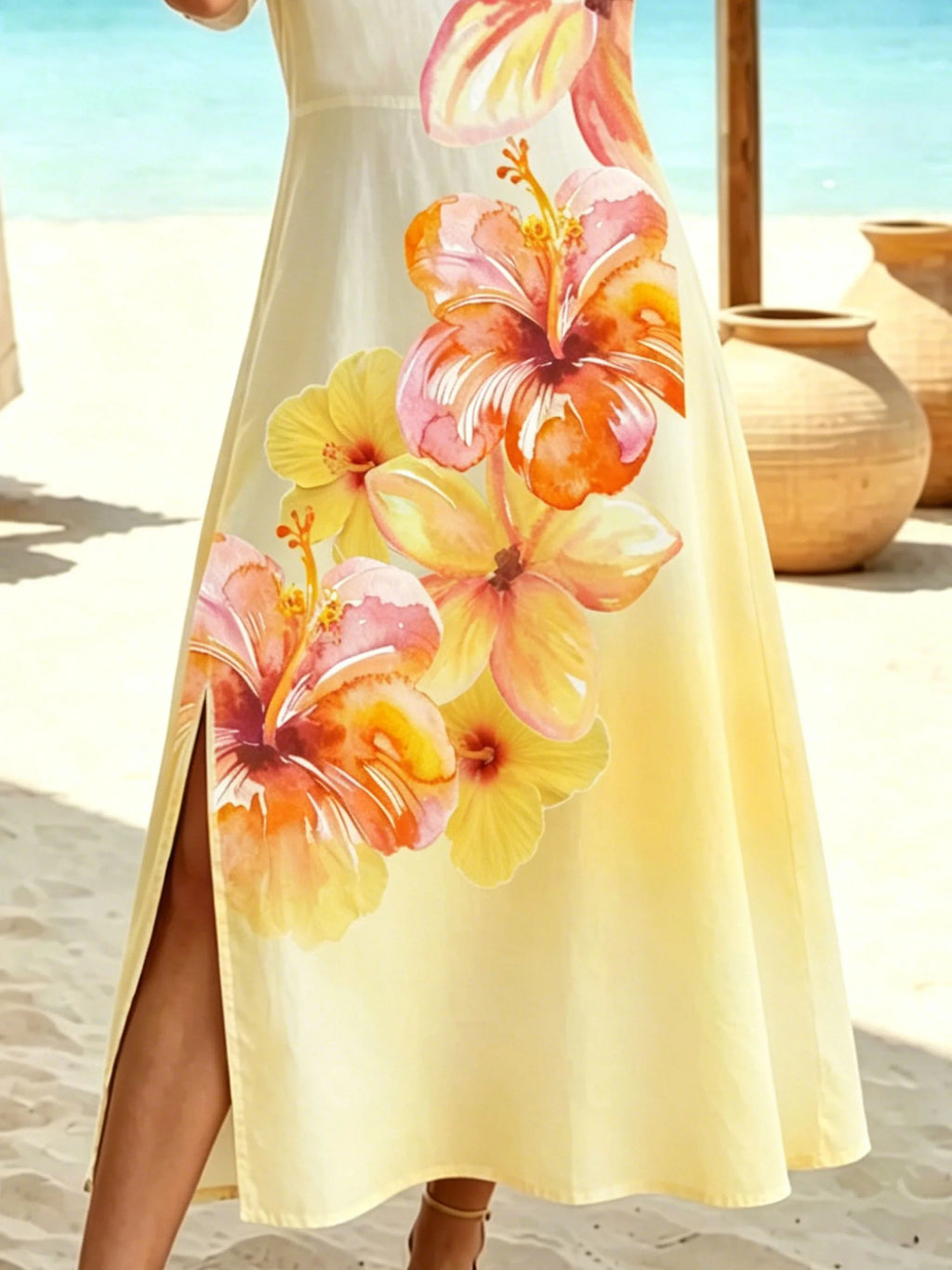 Women's Short Sleeve Summer As Picture Floral Print V Neck Short Sleeve Daily Going Out Vacation Casual Boho Maxi A-Line T-Shirt Dress