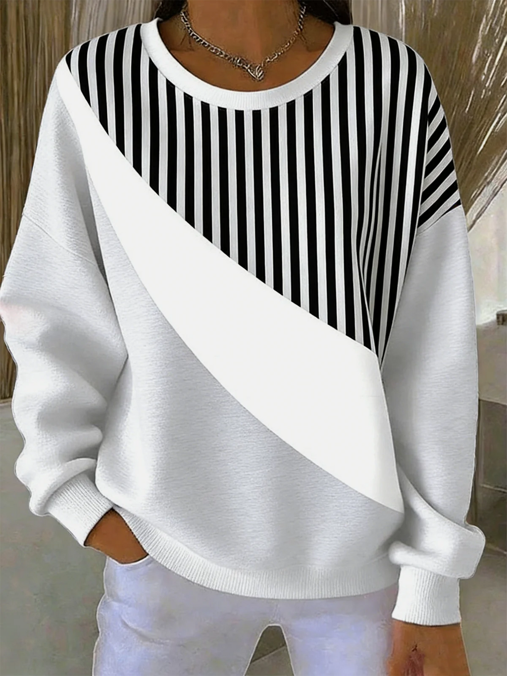 Geometric Crew Neck Loose Vintage Sweatshirt