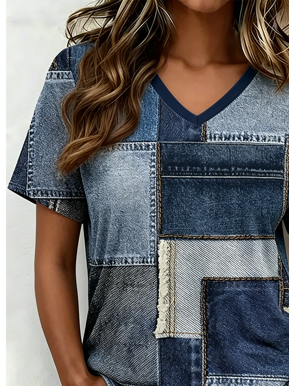 Casual Faux Denim Print Graphic Loose T-Shirt
