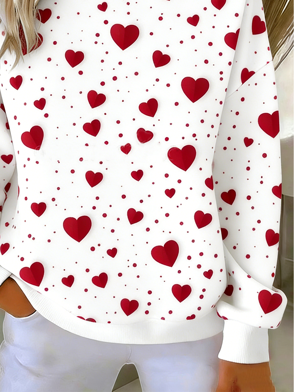 Cotton-Blend Casual Loose Heart/Cordate Sweatshirt