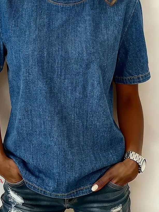 Women's Short Sleeve T-shirt Summer Blue Plain Printing Jersey Crew Neck Daily Going Out Casual Top