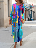 Women's Maxi Dress Vacation Casual Holiday Date Regular Regular Fit Graphic Geometric Long Sleeve Crew Neck