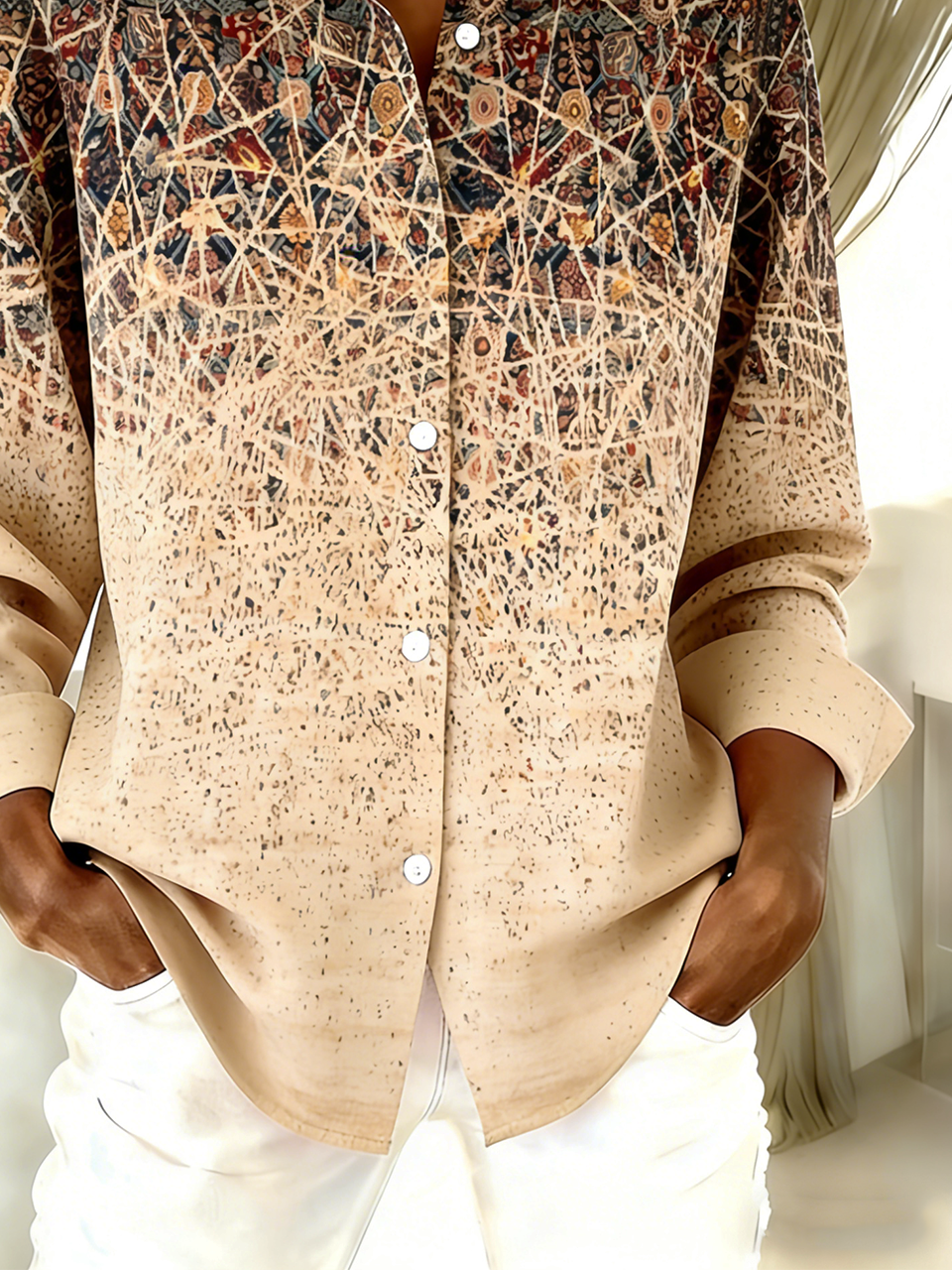 Gradient Pattern Shirt Collar Simple Shirt