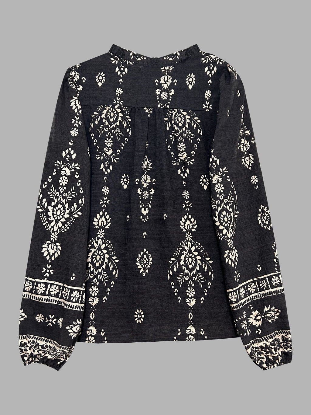 Loose Elegant Balloon Sleeve Cotton-Blend Floral Shirt