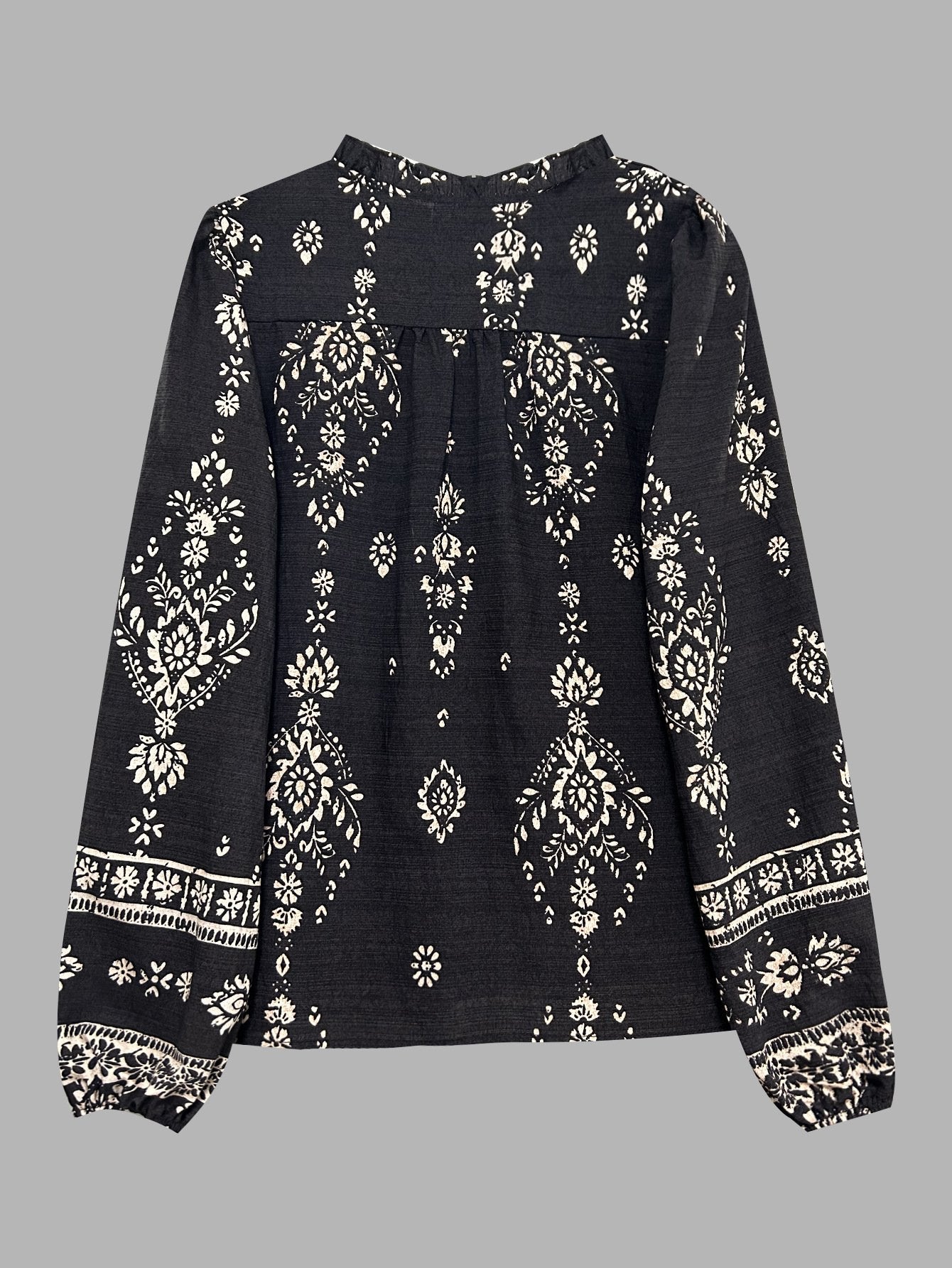 Loose Elegant Balloon Sleeve Cotton-Blend Floral Shirt